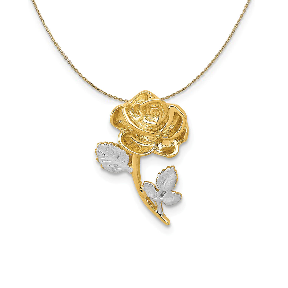 14k Yellow Gold and Rhodium Polished Rose Slide, 10mm Necklace, Item N24449 by The Black Bow Jewelry Co.