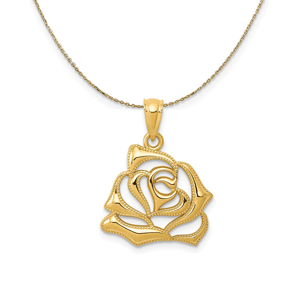 14k Yellow Gold Open Rose Blossom (16mm) Necklace, Item N24450 by The Black Bow Jewelry Co.