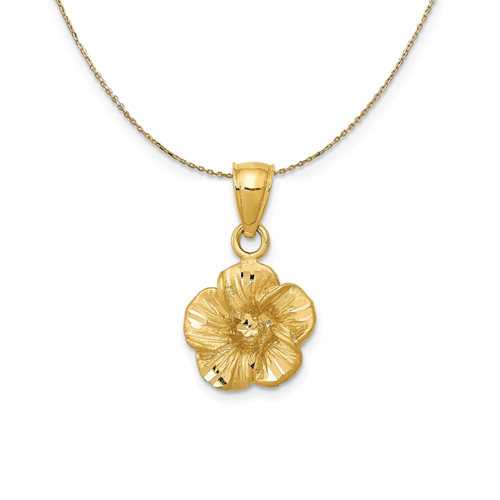 14k Yellow Gold 3D Satin & Diamond Cut Hibiscus Necklace, Item N24452 by The Black Bow Jewelry Co.