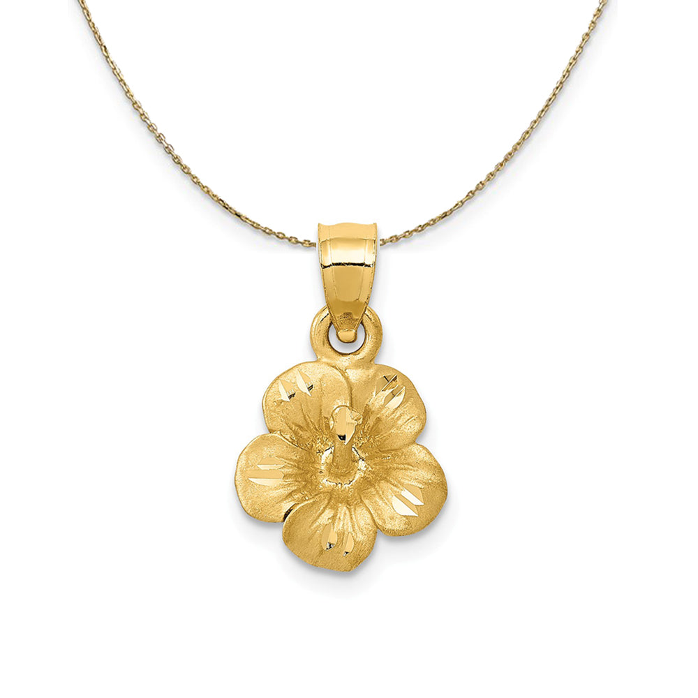 14k Yellow Gold 3D Satin & Diamond Cut Hibiscus Necklace, Item N24453 by The Black Bow Jewelry Co.