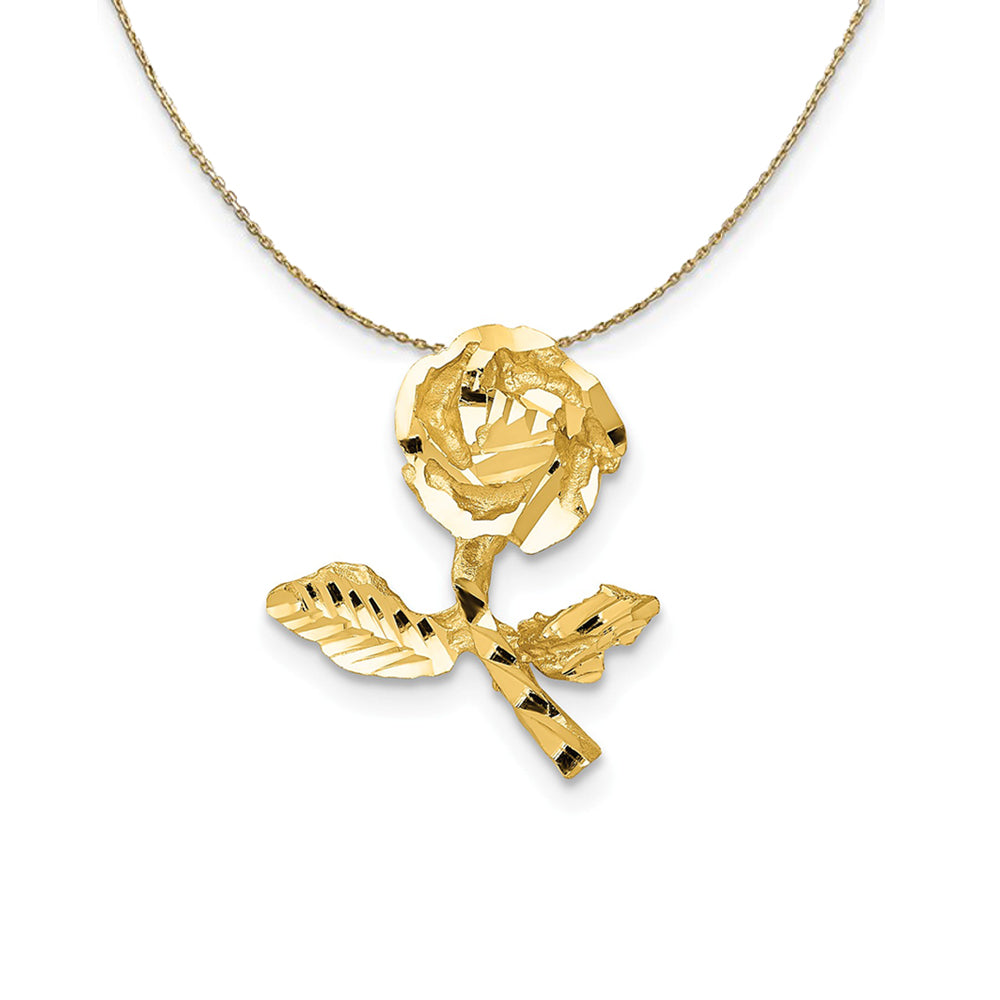 14k Yellow Gold Satin & Diamond Cut Rose Stem Slide Necklace, Item N24456 by The Black Bow Jewelry Co.