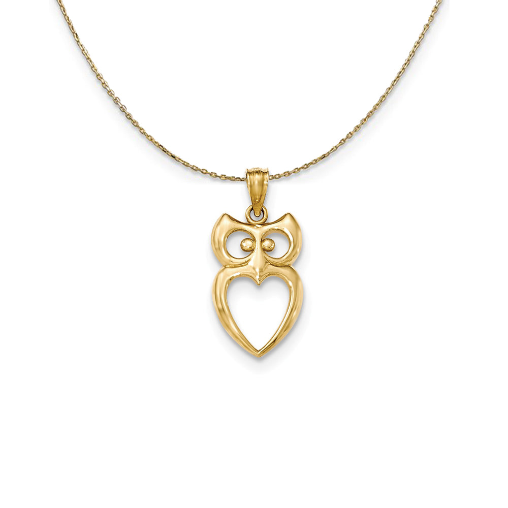 14k Yellow Gold Cutout Owl with Heart Necklace, Item N24465 by The Black Bow Jewelry Co.