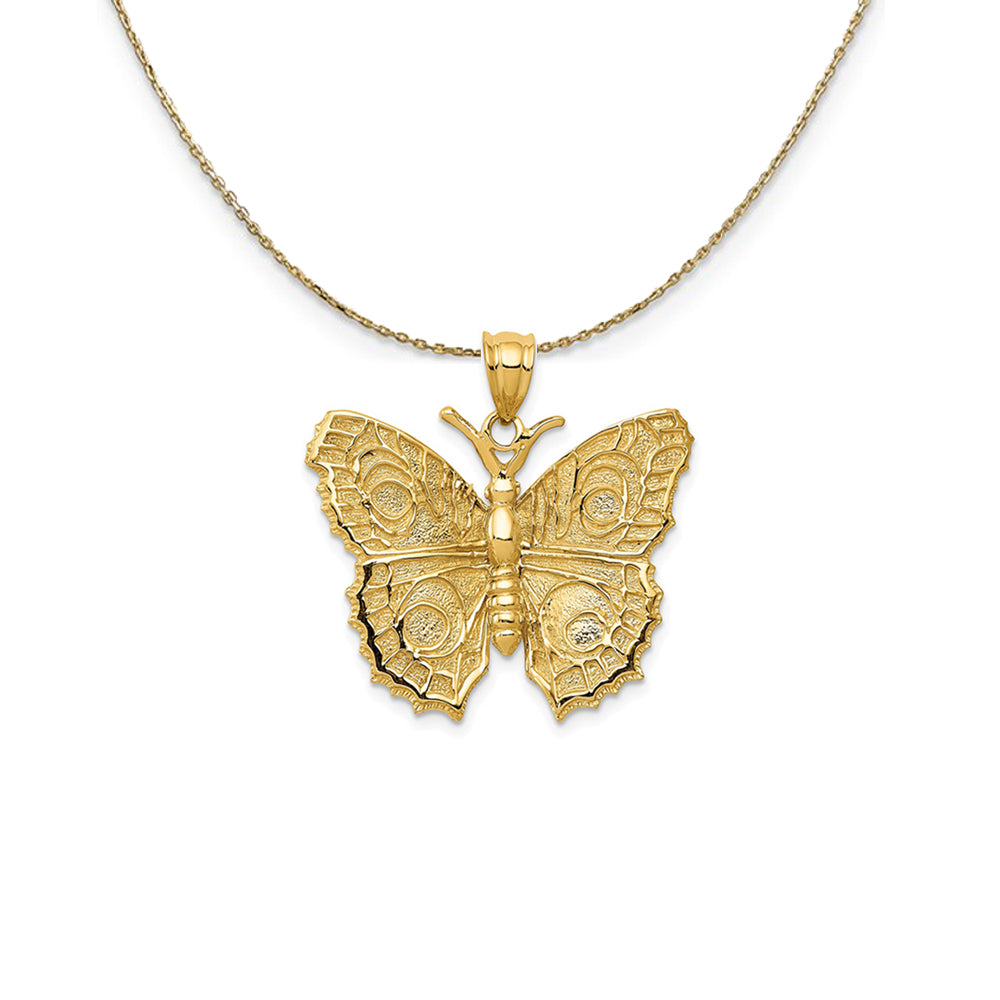 14k Yellow Gold Textured Butterfly (28mm) Necklace, Item N24468 by The Black Bow Jewelry Co.