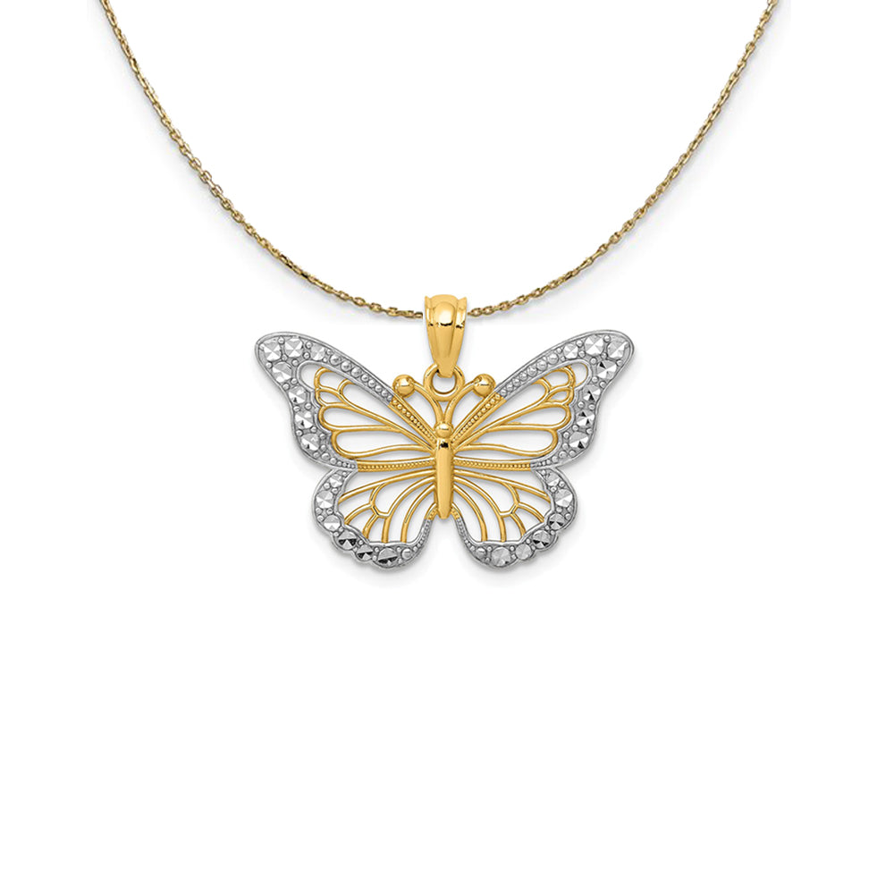 14k Yellow Gold with Rhodium Ornate Butterfly Necklace, Item N24473 by The Black Bow Jewelry Co.