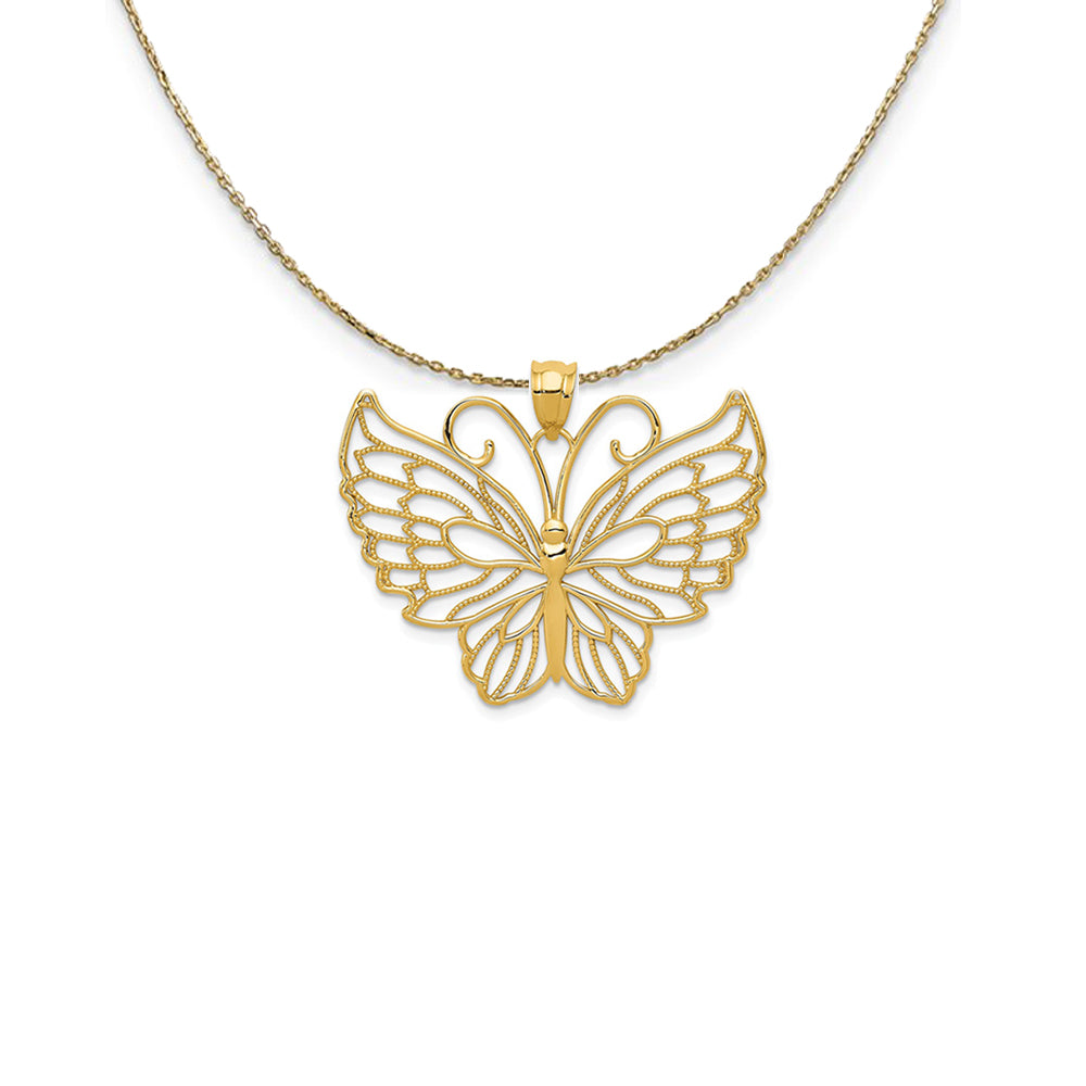 14k Yellow Gold Large Filigree Butterfly (35mm) Necklace, Item N24474 by The Black Bow Jewelry Co.