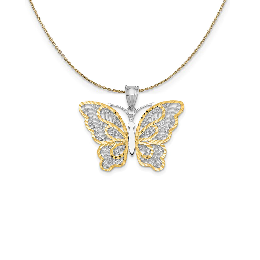 14k Yellow Gold & Rhodium D/C Filigree Butterfly Necklace, Item N24475 by The Black Bow Jewelry Co.