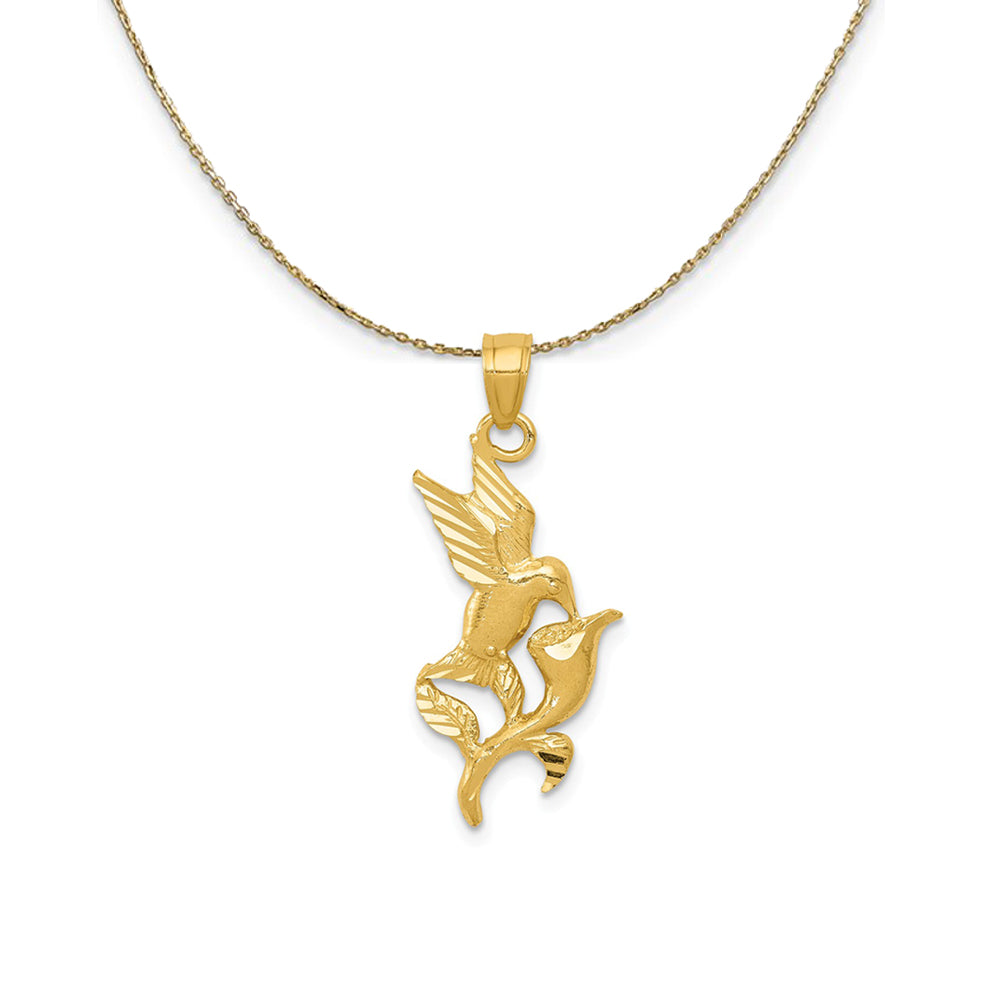 14k Yellow Gold 2D Hummingbird with Flower Necklace, Item N24483 by The Black Bow Jewelry Co.