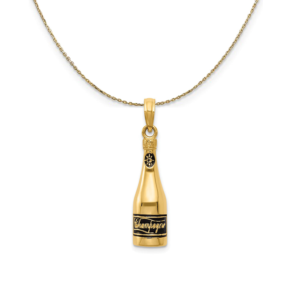 14k Yellow Gold 3D Enameled Champagne Bottle (7mm) Necklace, Item N24489 by The Black Bow Jewelry Co.