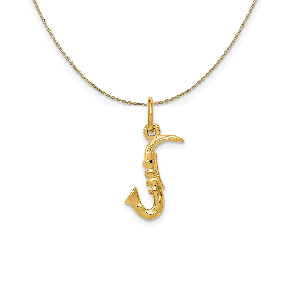 14k Yellow Gold Small 3D Saxophone Necklace, Item N24498 by The Black Bow Jewelry Co.