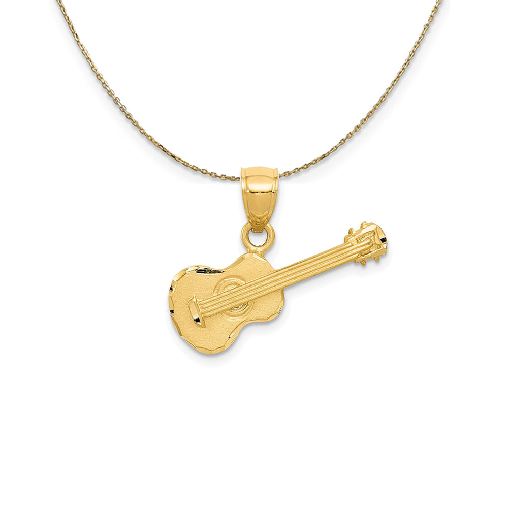 14k Yellow Gold Diamond Cut 2D Acoustic Guitar Necklace, Item N24500 by The Black Bow Jewelry Co.