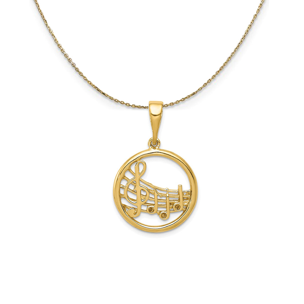 14k Yellow Gold Round Musical Chart Necklace, Item N24510 by The Black Bow Jewelry Co.