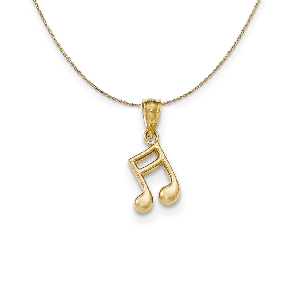 14k Yellow Gold Small 2D Double Note (8mm) Necklace - 16 Inch - Black ...