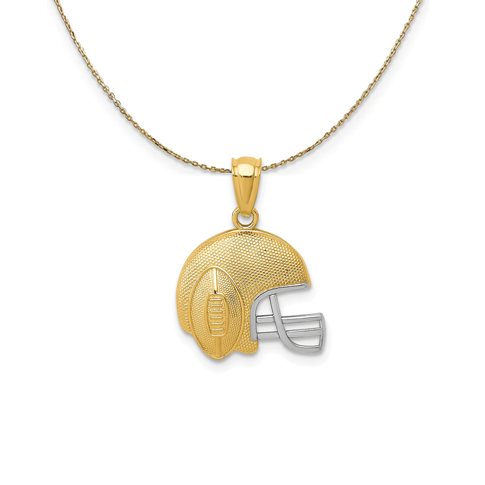 14k Yellow Gold & Rhodium Football Helmet Necklace, Item N24532 by The Black Bow Jewelry Co.