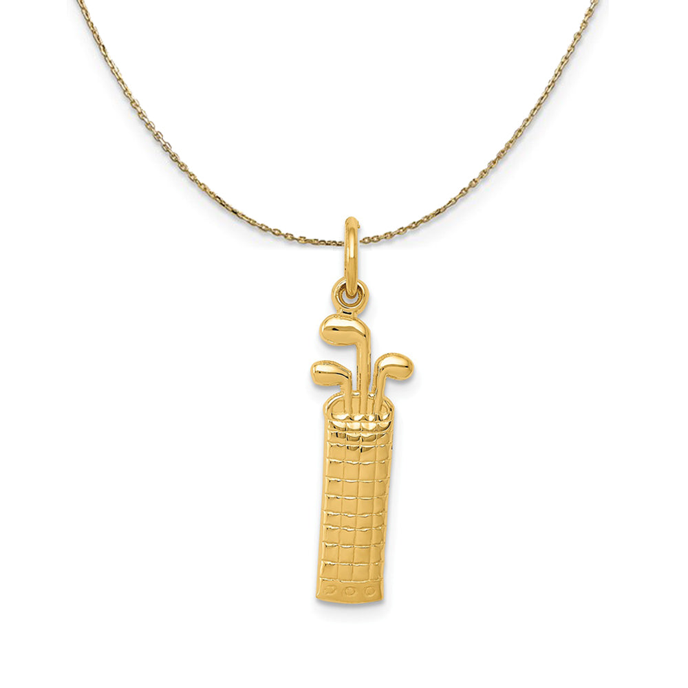 14k Yellow Gold Satin & Diamond Cut Golf Bag Necklace, Item N24540 by The Black Bow Jewelry Co.