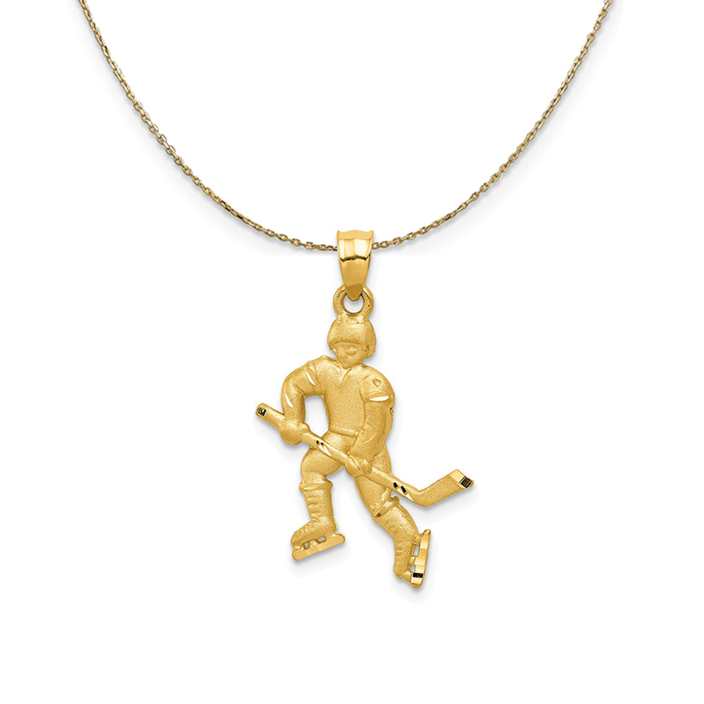 14k Yellow Gold Diamond Cut Hockey Player, 17mm Necklace, Item N24541 by The Black Bow Jewelry Co.