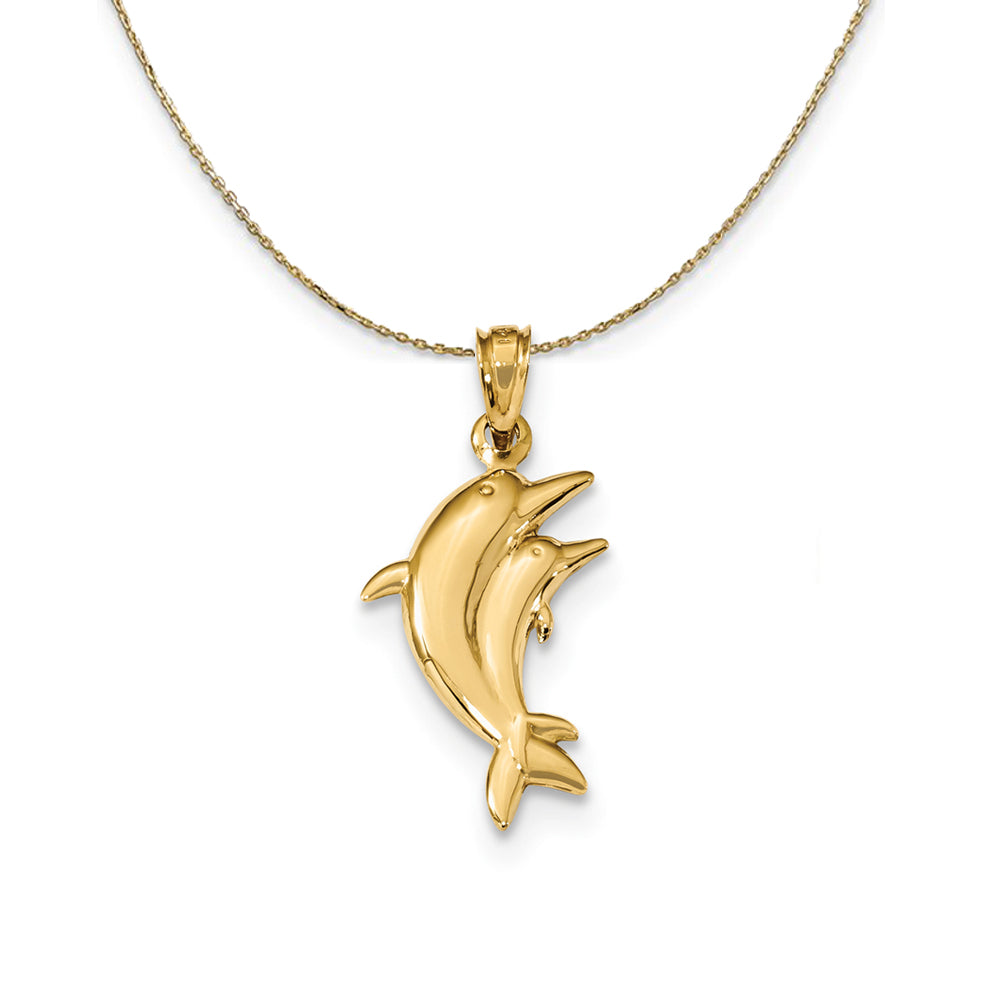 14k Yellow Gold Dolphin Pair Necklace, Item N24544 by The Black Bow Jewelry Co.