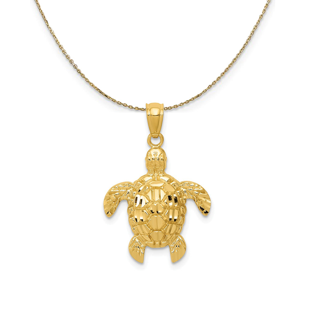 14k Yellow Gold Diamond-Cut Sea Turtle (24mm) Necklace, Item N24545 by The Black Bow Jewelry Co.