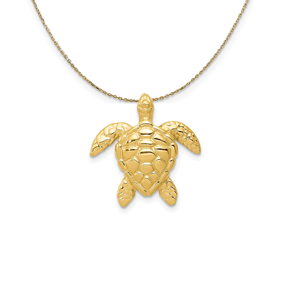 14k Yellow Gold Medium Sea Turtle Slide (18mm) Necklace, Item N24548 by The Black Bow Jewelry Co.