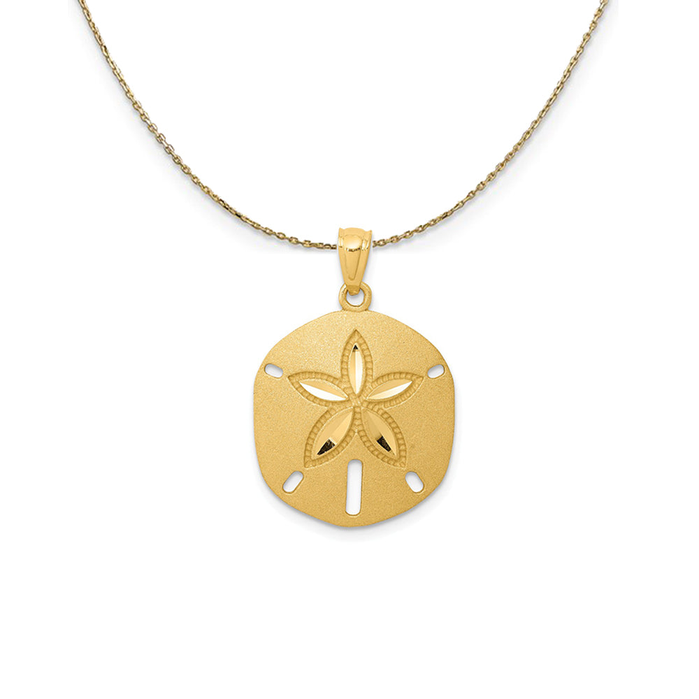 14k Yellow Gold Diamond-Cut Sand Dollar (17mm) Necklace, Item N24555 by The Black Bow Jewelry Co.