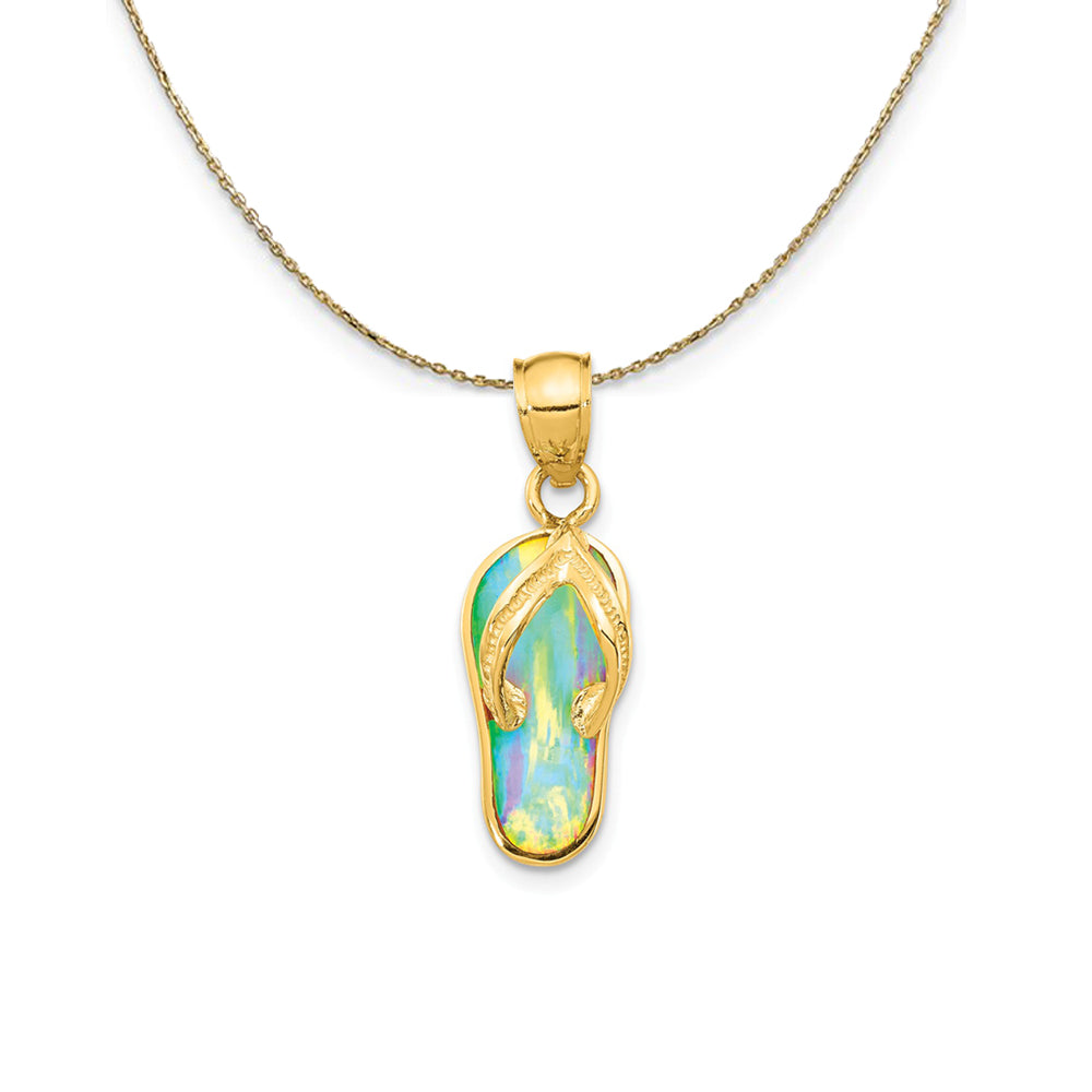 14k Yellow Gold Created White Opal Flip Flop (25mm) Necklace, Item N24561 by The Black Bow Jewelry Co.