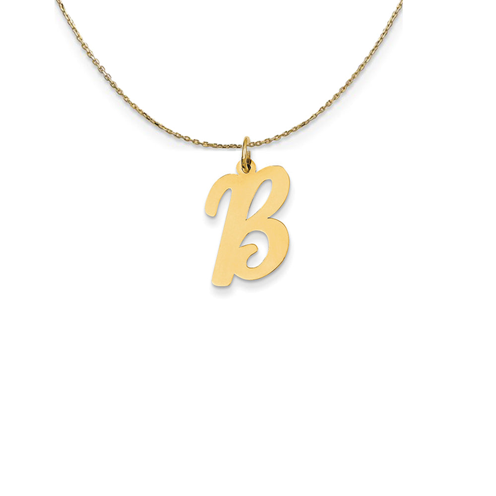 14k Yellow Gold Medium Script Initial B Necklace, Item N24615 by The Black Bow Jewelry Co.