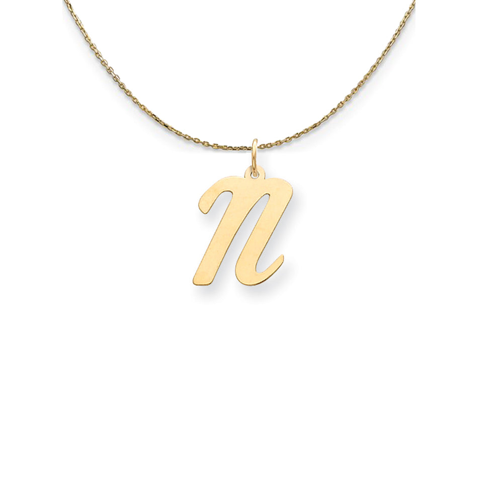 14k Yellow Gold Medium Script Initial N Necklace, Item N24627 by The Black Bow Jewelry Co.