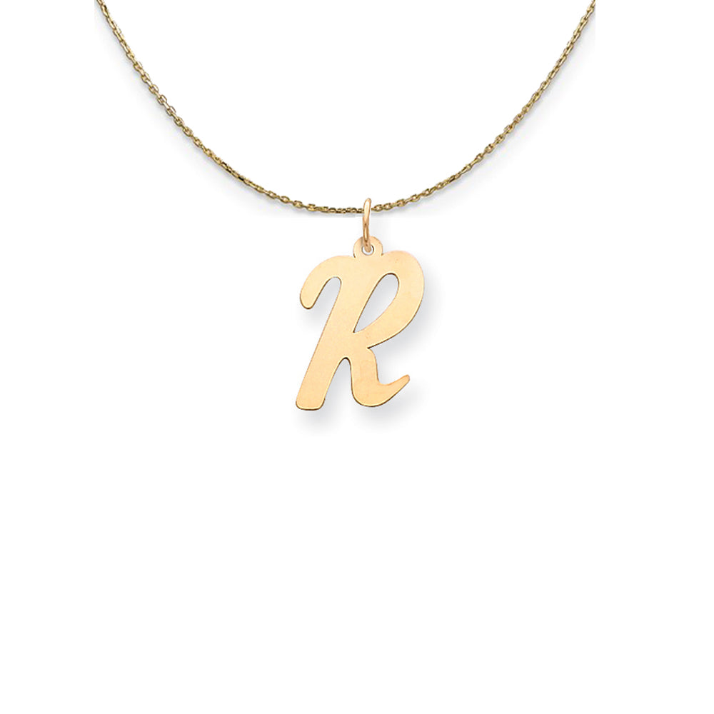 14k Yellow Gold Medium Script Initial R Necklace, Item N24630 by The Black Bow Jewelry Co.