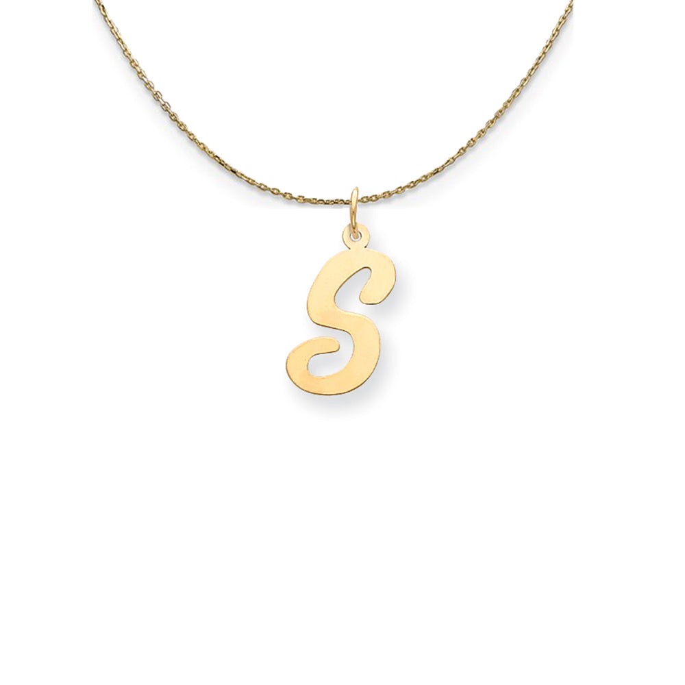 14k Yellow Gold Medium Script Initial S Necklace, Item N24631 by The Black Bow Jewelry Co.