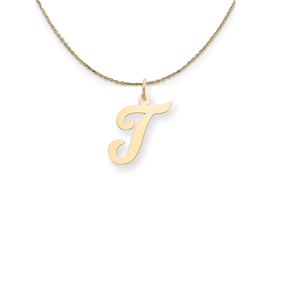 14k Yellow Gold Medium Script Initial T Necklace, Item N24632 by The Black Bow Jewelry Co.