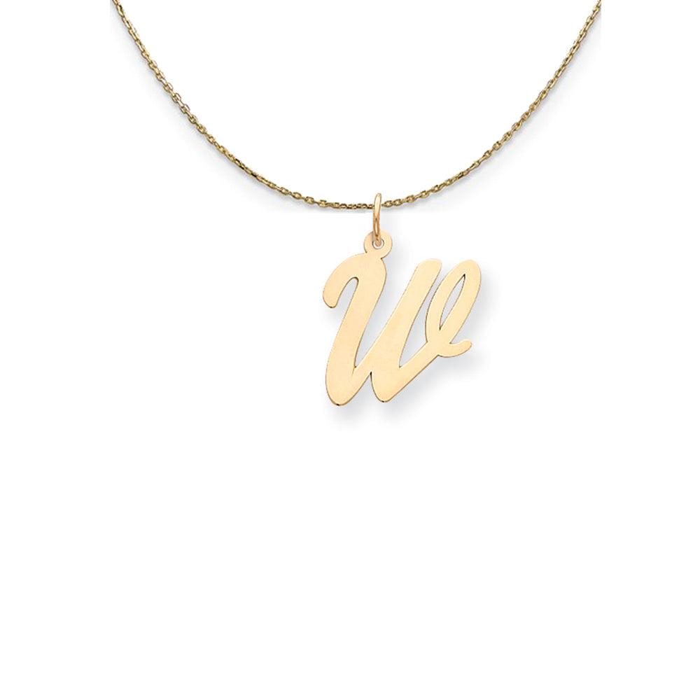 14k Yellow Gold Medium Script Initial W Necklace, Item N24634 by The Black Bow Jewelry Co.