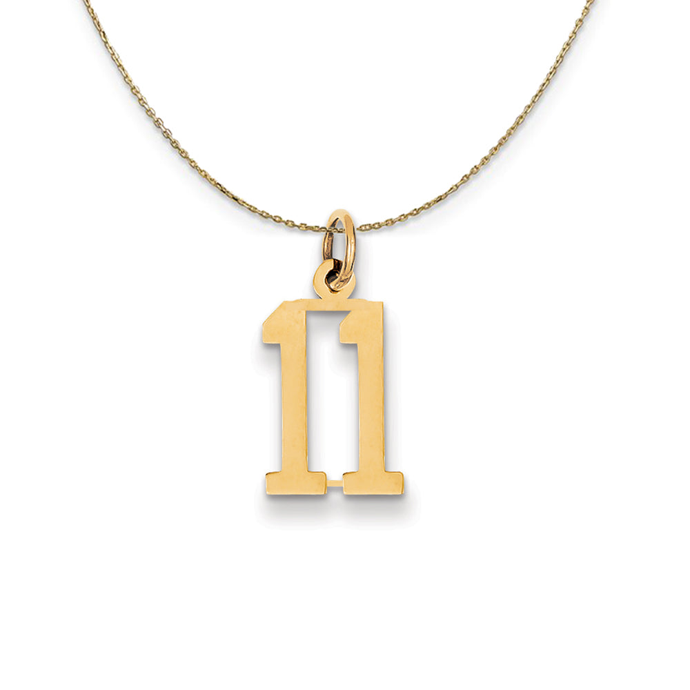 14k Yellow Gold, Alumni Small Elongated Number 11 Necklace, Item N24639 by The Black Bow Jewelry Co.