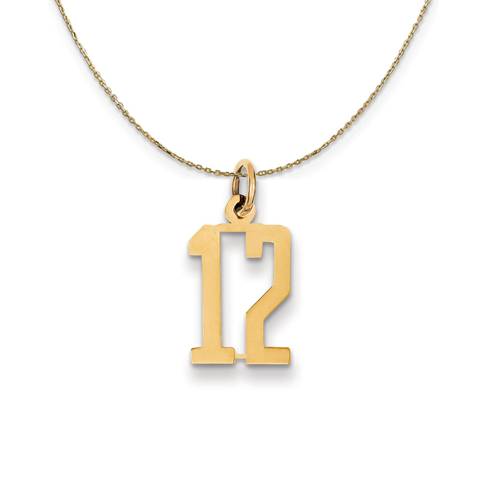 14k Yellow Gold, Alumni Small Elongated Number 12 Necklace, Item N24640 by The Black Bow Jewelry Co.
