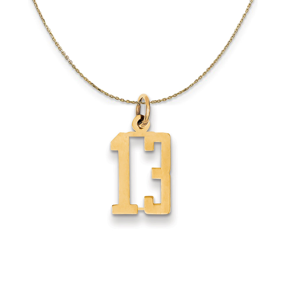 14k Yellow Gold, Alumni Small Elongated Number 13 Necklace, Item N24641 by The Black Bow Jewelry Co.