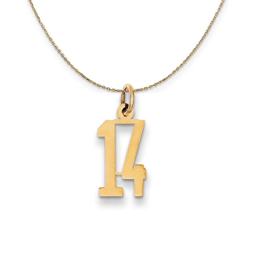 14k Yellow Gold, Alumni Small Elongated Number 14 Necklace, Item N24642 by The Black Bow Jewelry Co.