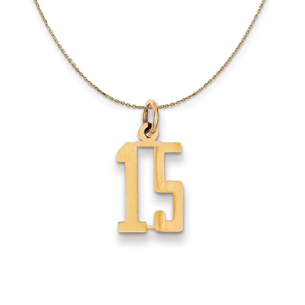 14k Yellow Gold, Alumni Small Elongated Number 15 Necklace, Item N24643 by The Black Bow Jewelry Co.