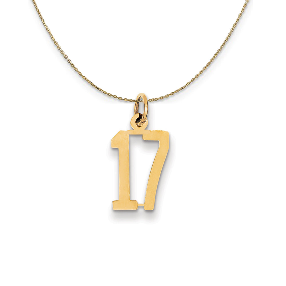 14k Yellow Gold, Alumni Small Elongated Number 17 Necklace, Item N24645 by The Black Bow Jewelry Co.