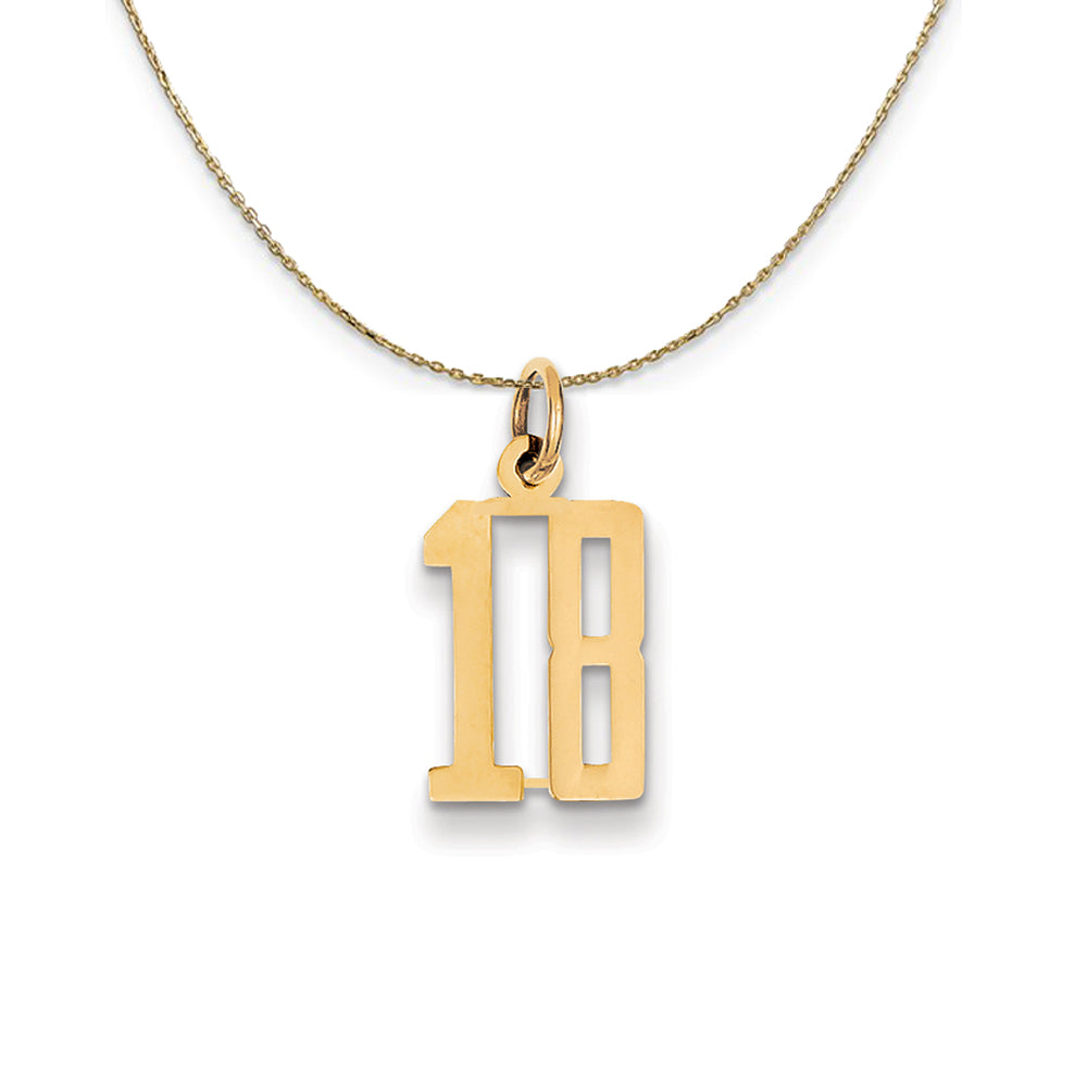 14k Yellow Gold, Alumni Small Elongated Number 18 Necklace, Item N24646 by The Black Bow Jewelry Co.
