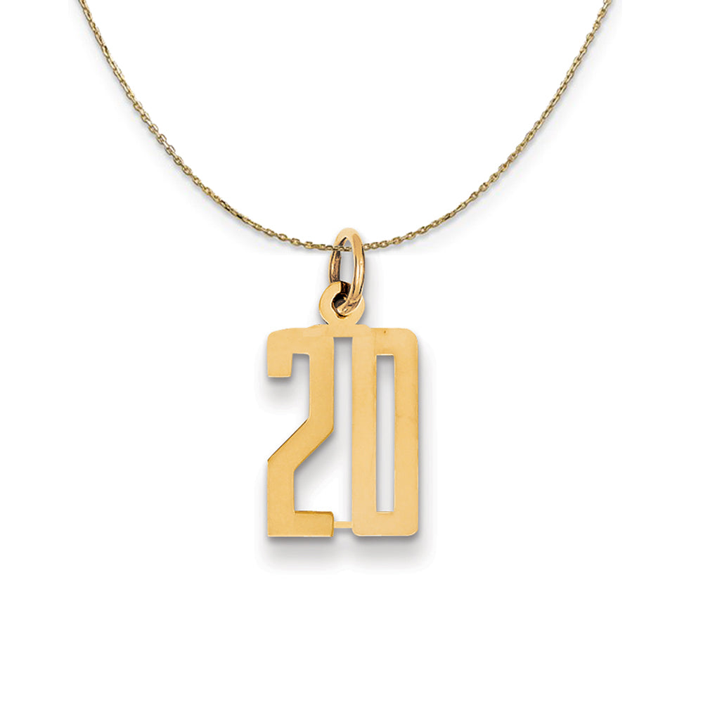 14k Yellow Gold, Alumni Small Elongated Number 20 Necklace, Item N24649 by The Black Bow Jewelry Co.