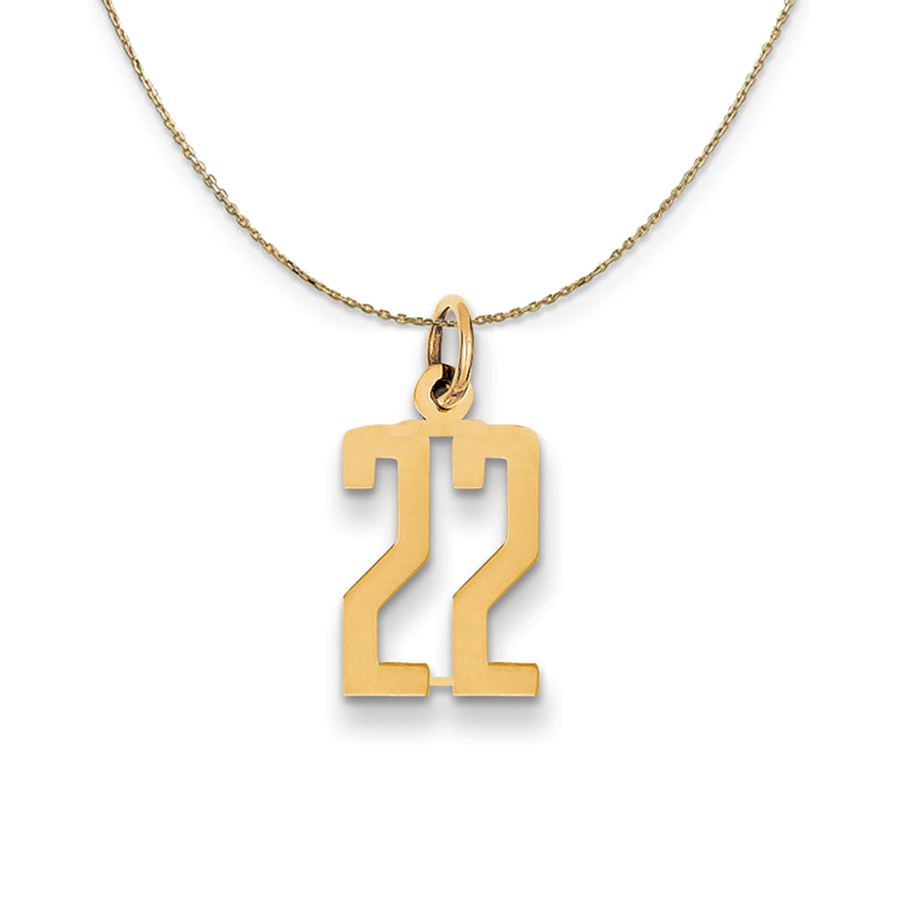 14k Yellow Gold, Alumni Small Elongated Number 22 Necklace, Item N24651 by The Black Bow Jewelry Co.