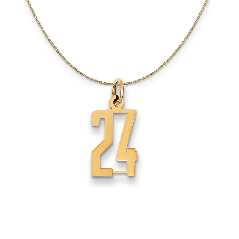 14k Yellow Gold, Alumni Small Elongated Number 24 Necklace, Item N24653 by The Black Bow Jewelry Co.