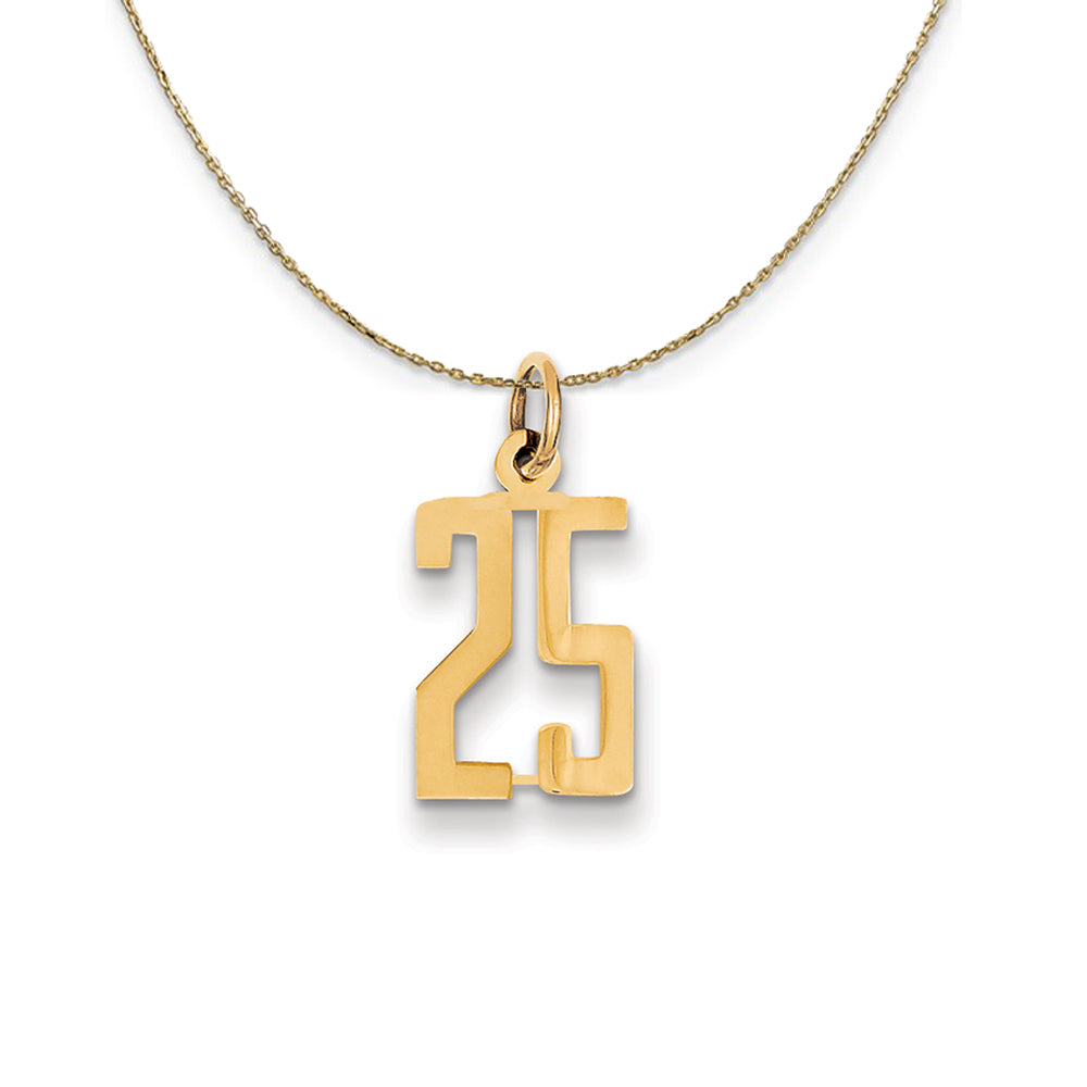 14k Yellow Gold, Alumni Small Elongated Number 25 Necklace, Item N24654 by The Black Bow Jewelry Co.