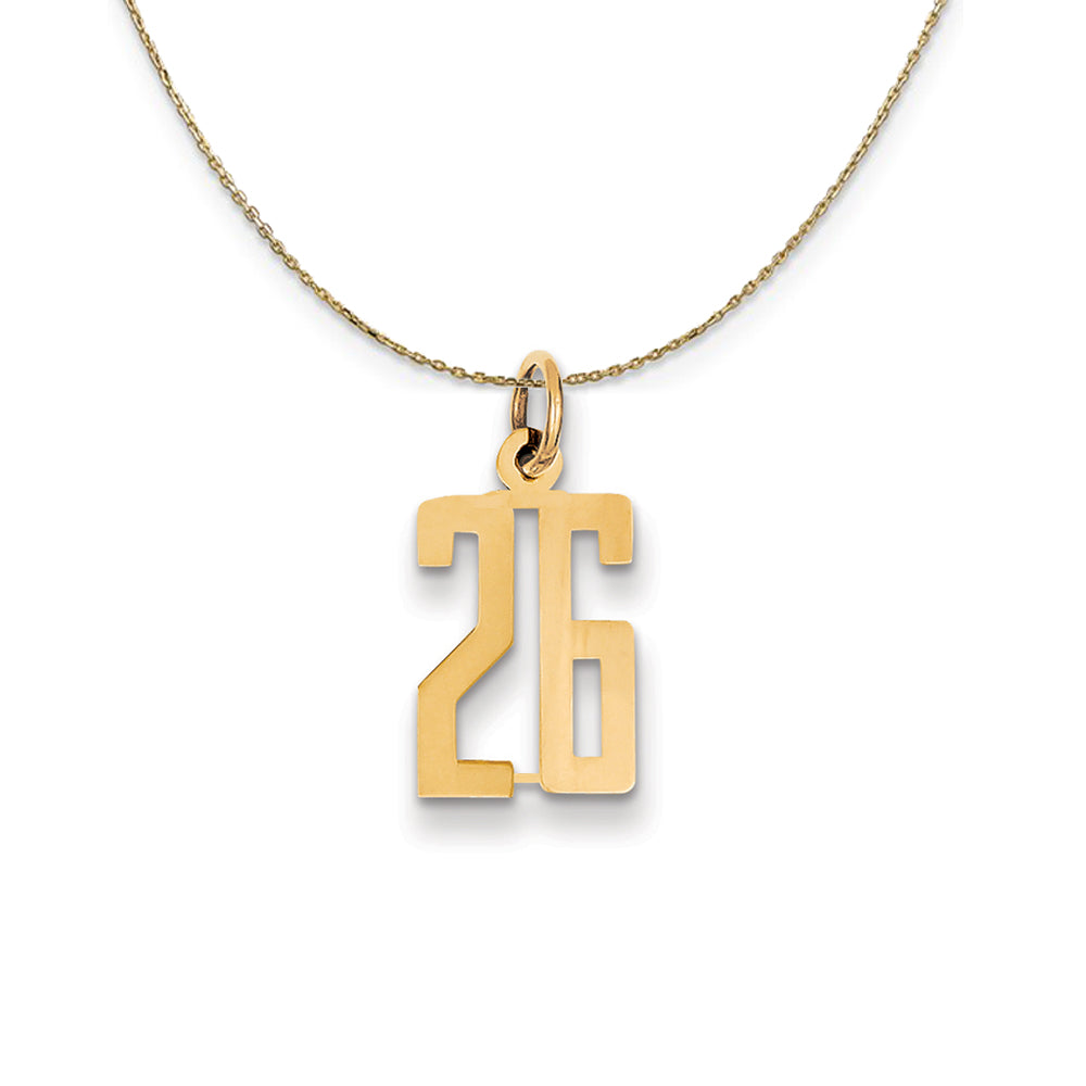 14k Yellow Gold, Alumni Small Elongated Number 26 Necklace, Item N24655 by The Black Bow Jewelry Co.