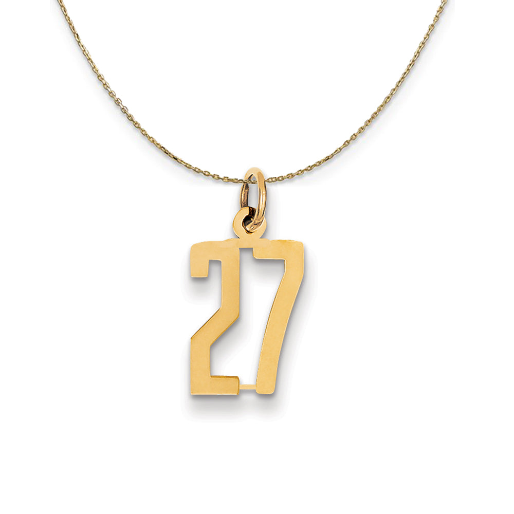 14k Yellow Gold, Alumni Small Elongated Number 27 Necklace, Item N24656 by The Black Bow Jewelry Co.