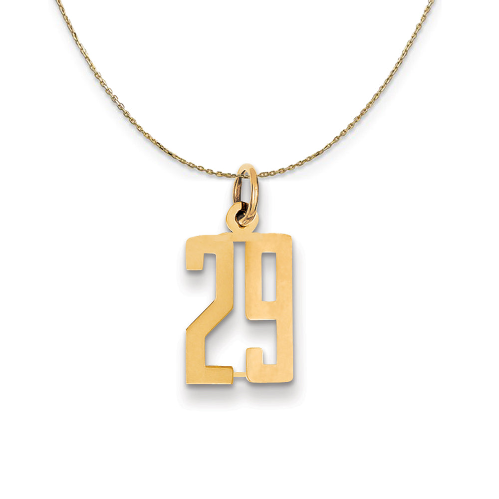 14k Yellow Gold, Alumni Small Elongated Number 29 Necklace, Item N24658 by The Black Bow Jewelry Co.