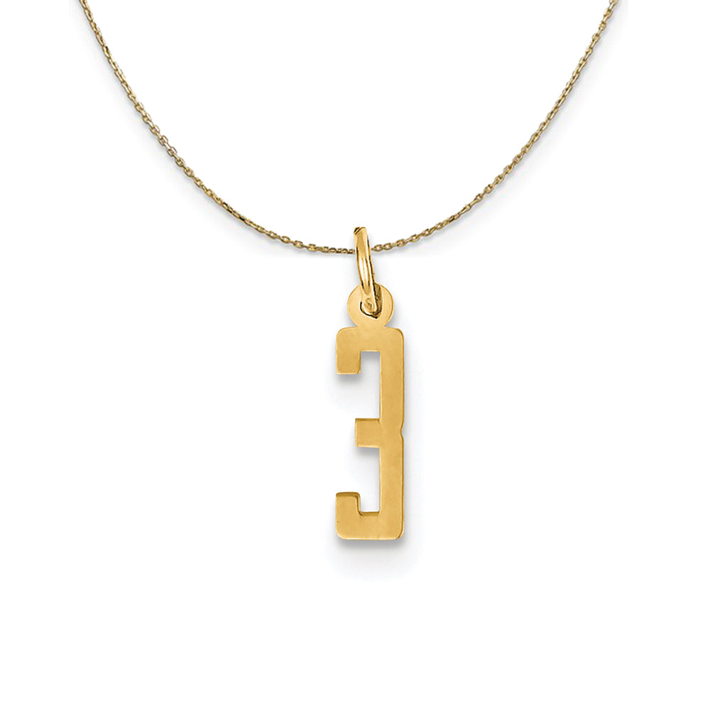 14k Yellow Gold, Alumni Small Elongated Number 3 Necklace, Item N24659 by The Black Bow Jewelry Co.