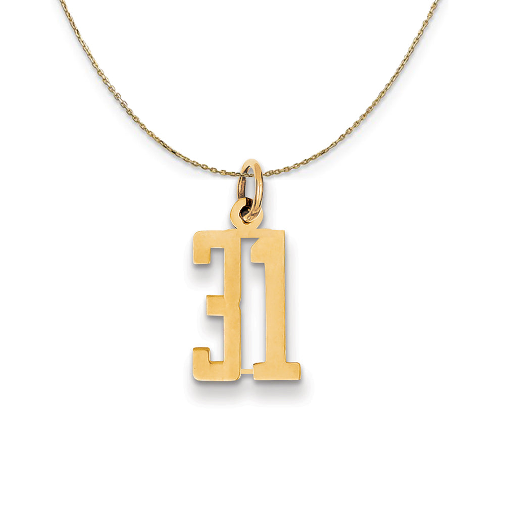 14k Yellow Gold, Alumni Small Elongated Number 31 Necklace, Item N24661 by The Black Bow Jewelry Co.