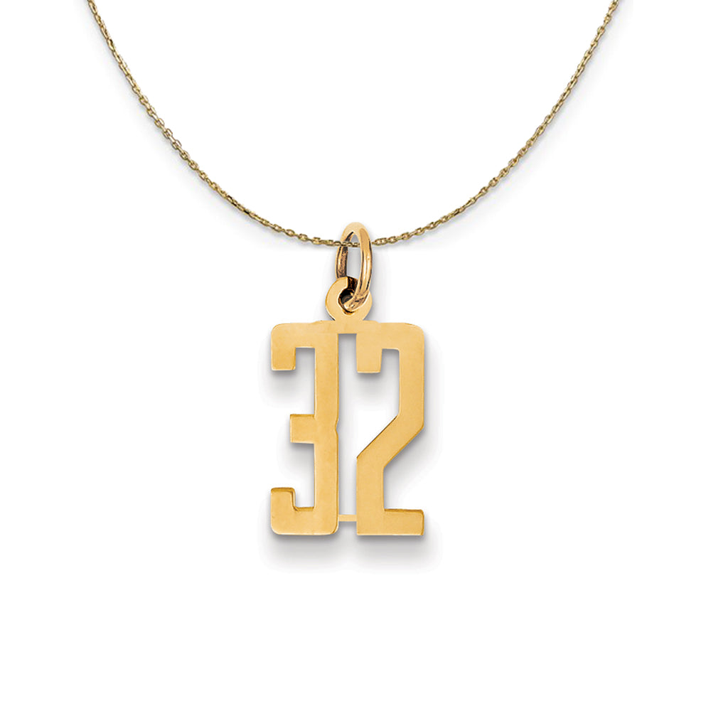 14k Yellow Gold, Alumni Small Elongated Number 32 Necklace, Item N24662 by The Black Bow Jewelry Co.