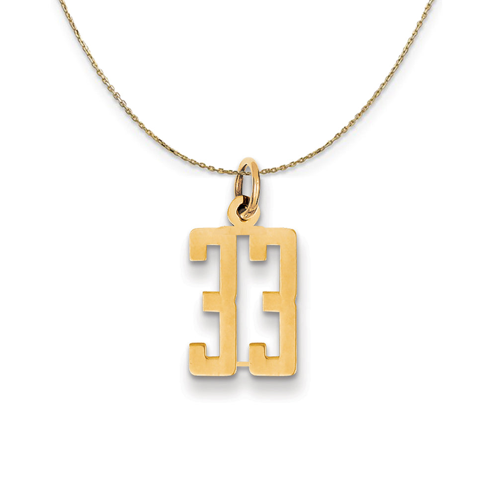 14k Yellow Gold, Alumni Small Elongated Number 33 Necklace, Item N24663 by The Black Bow Jewelry Co.