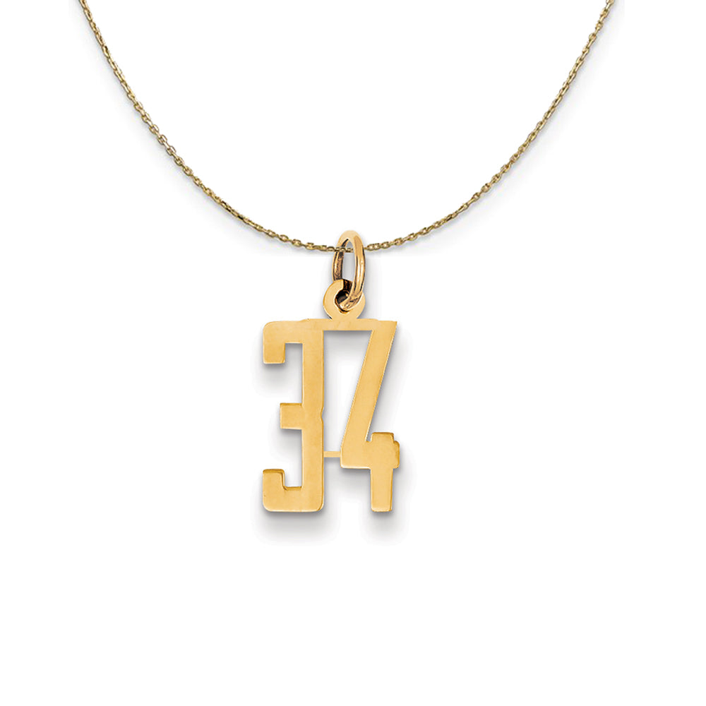 14k Yellow Gold, Alumni Small Elongated Number 34 Necklace, Item N24664 by The Black Bow Jewelry Co.