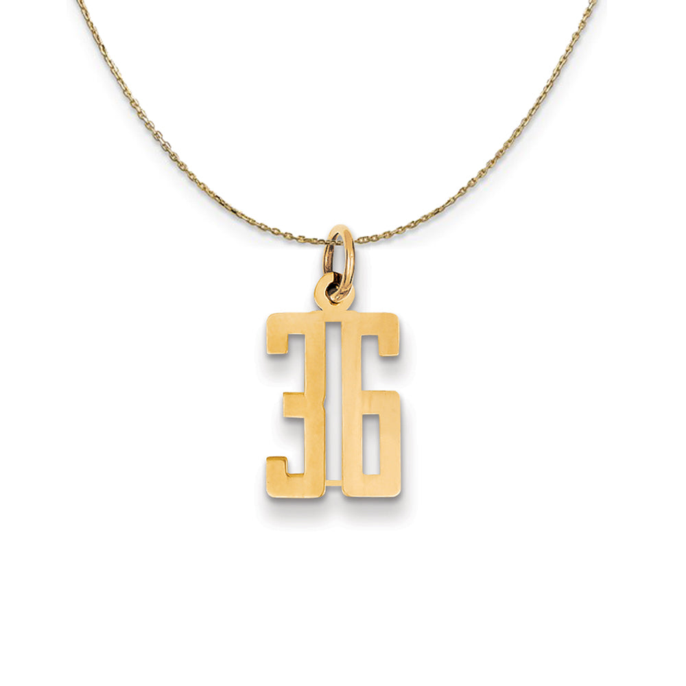 14k Yellow Gold, Alumni Small Elongated Number 36 Necklace, Item N24666 by The Black Bow Jewelry Co.